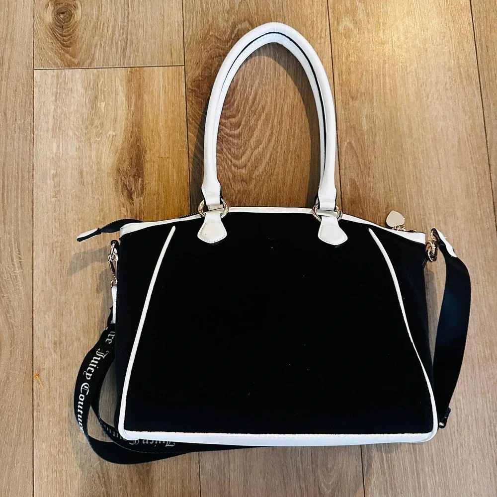 Juicy Couture Sweet N Juicy Apple Tote Black Velour Strawberry Bag 11JCD4RMX-LR